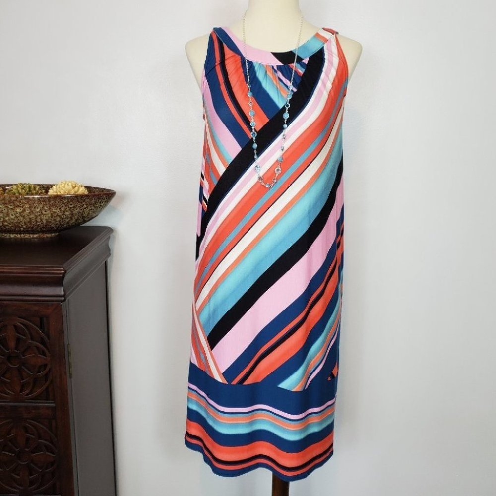 Roz & Ali Knit Multicolor Striped Sleeveless Dress NEW NWT Size XSP